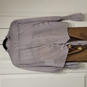 Long Sleeve Grey & Gold super sheer Top. Sz. XXL but fits more like a Lrg/New